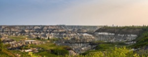 Alberta provincial park showing the natural erosion of the rocks and sediment layers in the rock